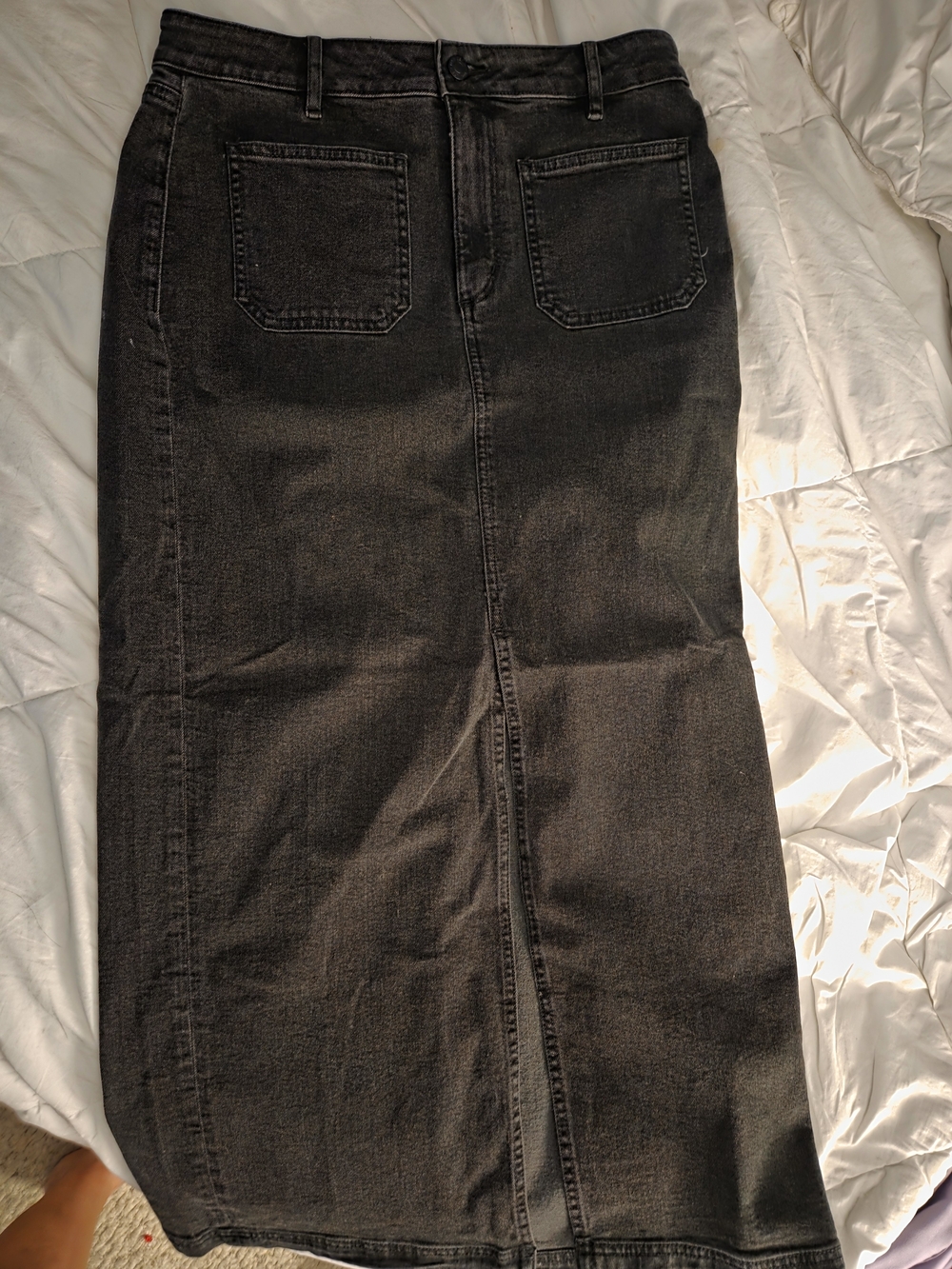 LOFT Black Denim Midi Skirt with Back Pockets